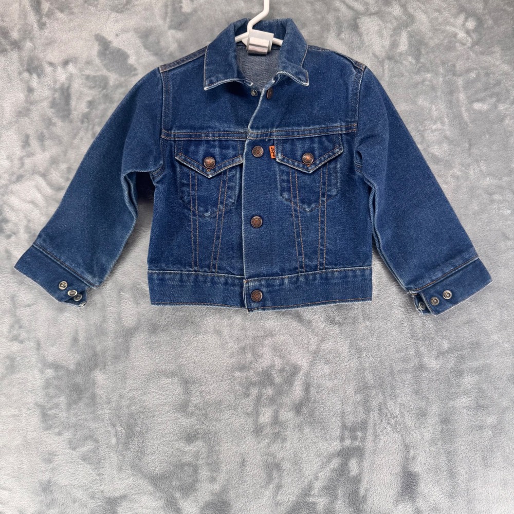 Little Levis Denim Jacket Kids Size 4 Orange Tab Trucker Snap Button Made USA‎
